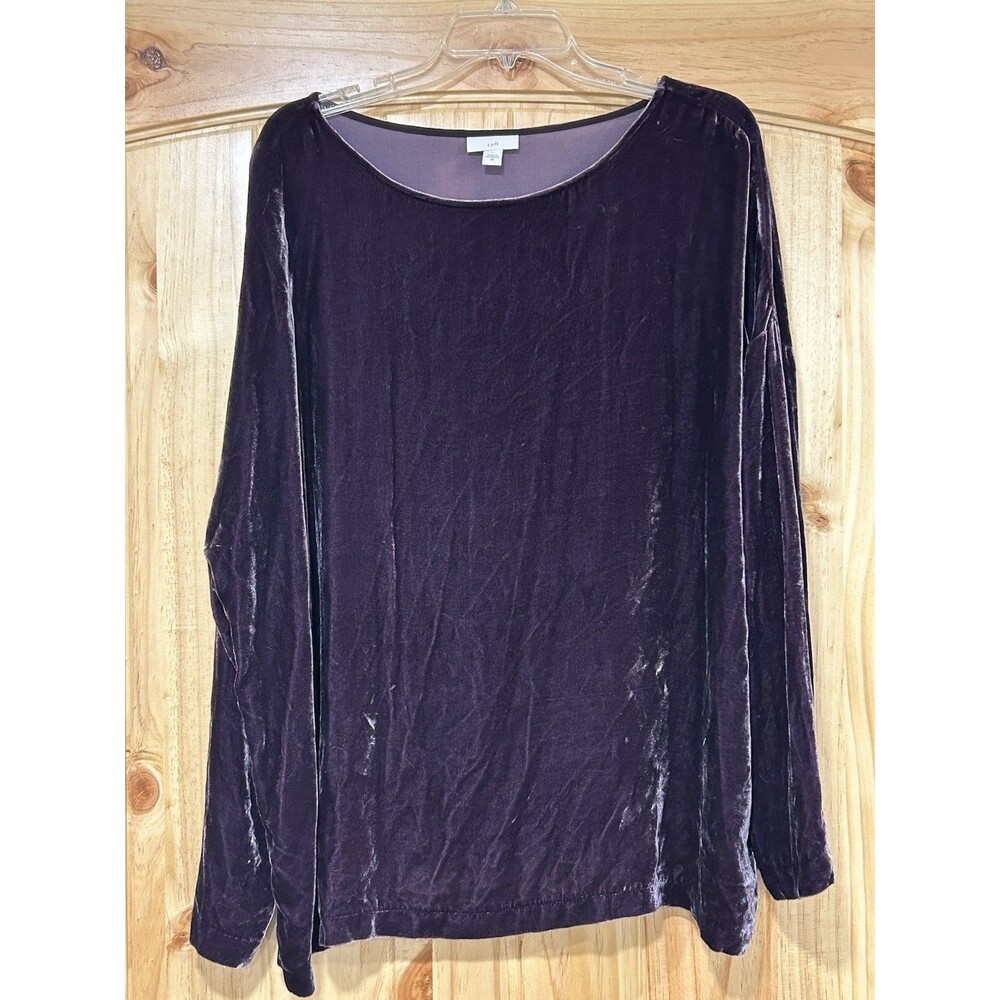 J Jill Velvet Silk Blend Tunic Top Dark Purple Plum Size 2XL Pullover Round Neck